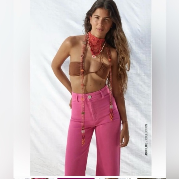 Zara Hot Pink Marine Straight High Rise Wide Leg Jeans 
Raw Hem, Sz 4 - Picture 3 of 15